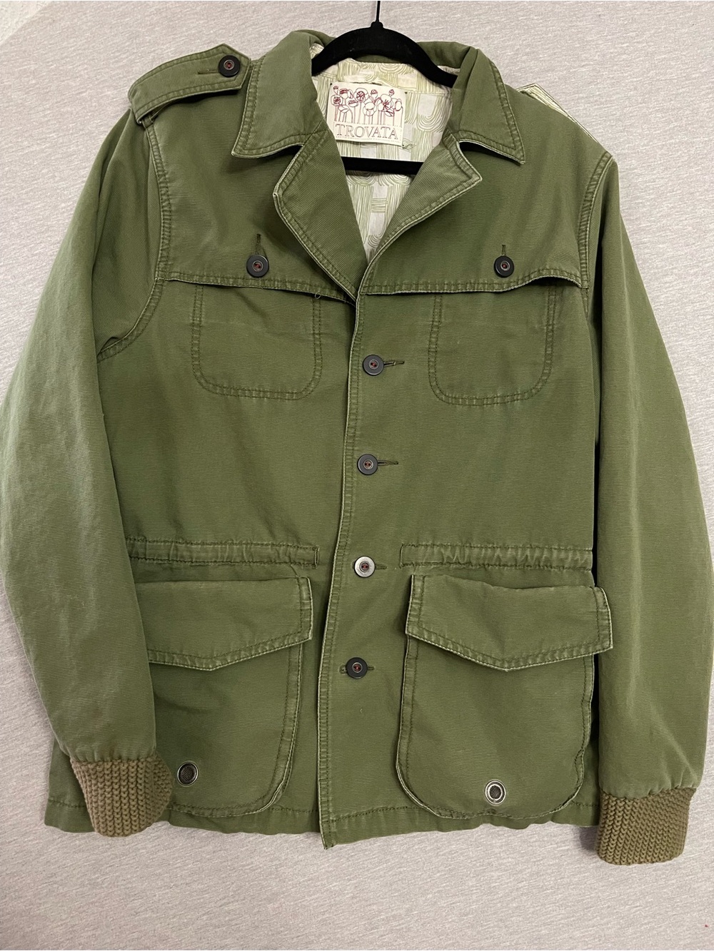 Trovata Y2K Vintage Military Utility Jacket Olive Green Scuba Patch Unisex Fit